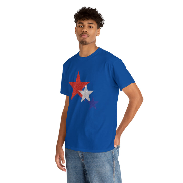 Shirt Funny Three Stars Fourth Of July Fireworks Holiday  Hilarious Patriotic Party T-Shirt Unisex Heavy Cotton Tee