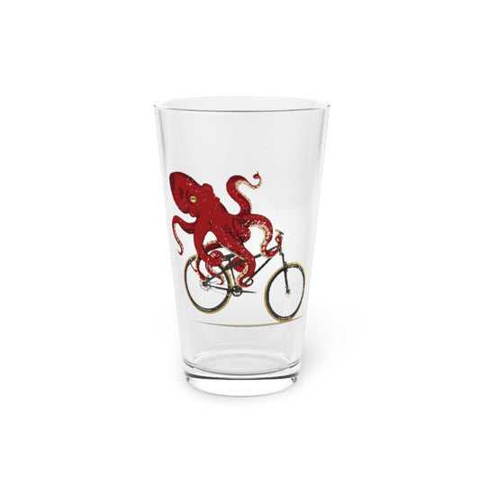 Beer Glass Pint 16oz  Cycling Octopus Bicycle Enthusiast Invertebrate