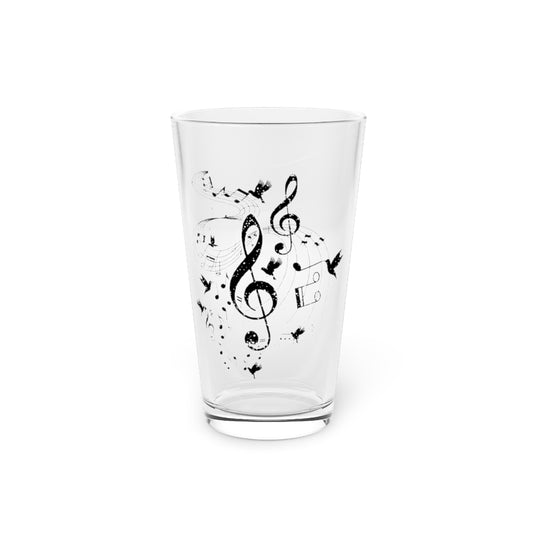 Beer Glass Pint 16oz  Humorous Melody Tunes Musician Birds Symbols Songwriters Novelty