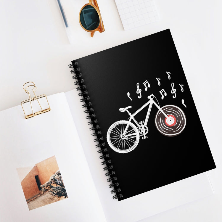 Spiral Notebook Hilarious Riding Bicyclist Old-Fashioned Sounds Novelty Biker Recorder Playing