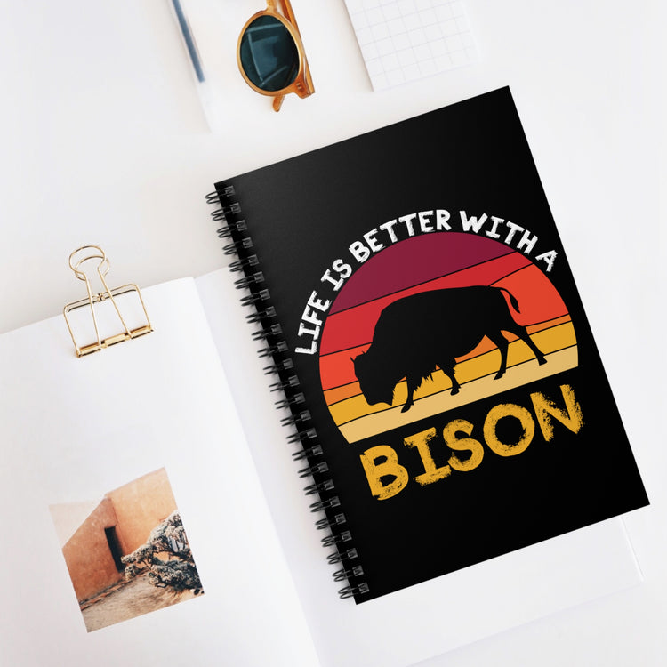 Vintage Calves Make Our Lives Greater Graphic Tee Shirt Gift | Retro Plains Bison's Silhouette Men Women T Shirt Spiral Notebook - Ruled Line