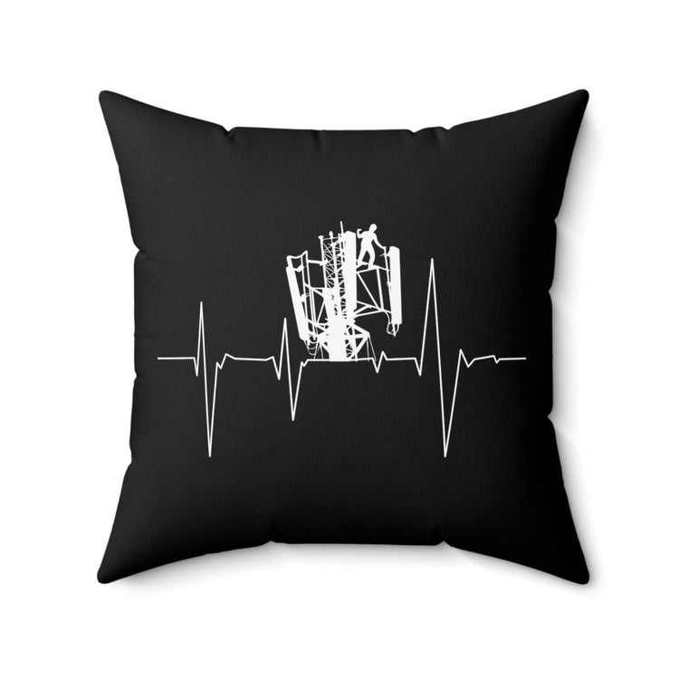 Vintage Industrial Tower Climber Appreciation Cute Electrician Heartbeat Pun Men Women T Shirt Spun Polyester Square Pillow