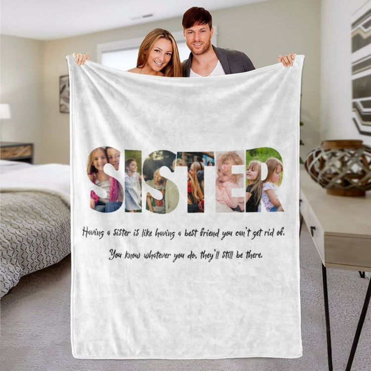 Custom Sister Photo Blanket Gift Fleece Pictures Personalization