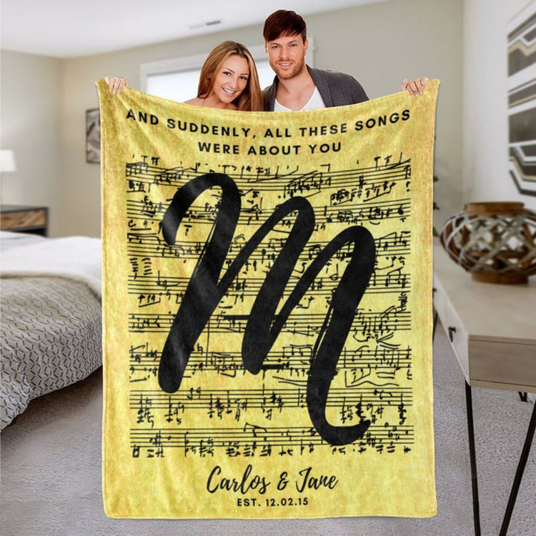 Customized Couple Name Music Art Blanket