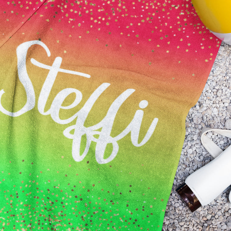 Personalized Gradient And Glitter Beach Towel Summer Gift
