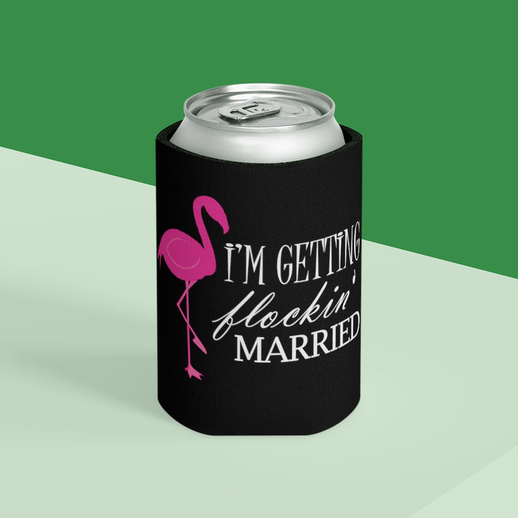 Beer Can Cooler Sleeve Humorous Bridal Entourages Flamingoes Illustration Puns Hilarious Bridesmaids