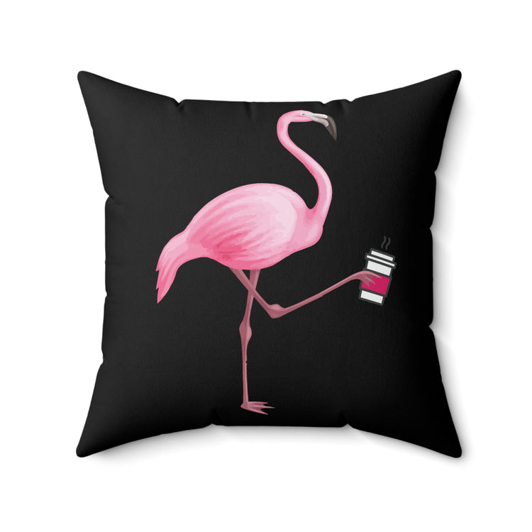 Coffee Flamingo Bird Lover Gift Pink Spun Polyester Square Pillow