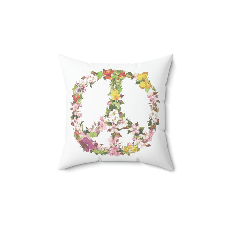 floral peace sign Spun Polyester Square Pillow