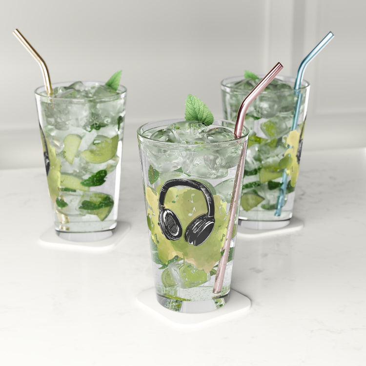 Beer Glass Pint 16oz  Humorous Earphone Headset Sounds Melody Enthusiast Novelty Songs Listening Lover Men Women