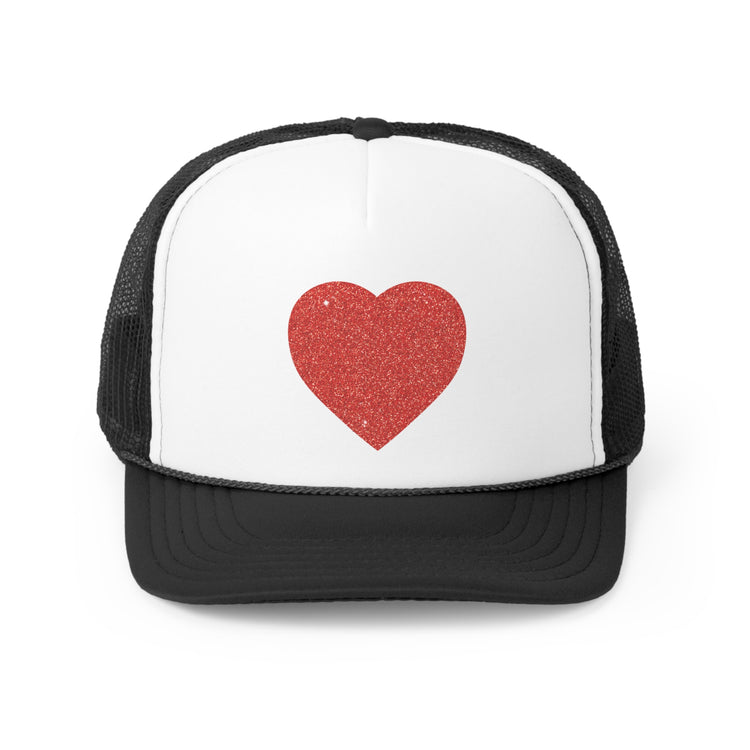 Red Glitter Effect Heart Valentines Day Men Women Trucker Caps