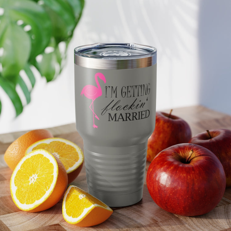 30oz Tumbler Stainless Steel Colors  Humorous Bridal Entourages Flamingoes Illustration Puns Hilarious Bridesmaids