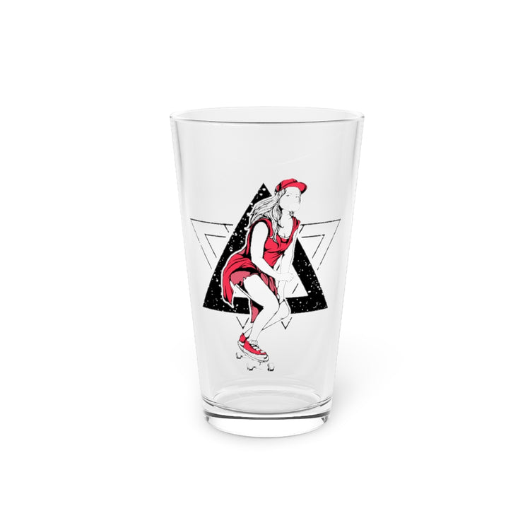 Beer Glass Pint 16oz  Humorous Skateboarder Girl Skater Skating America Enthusiast Novelty American