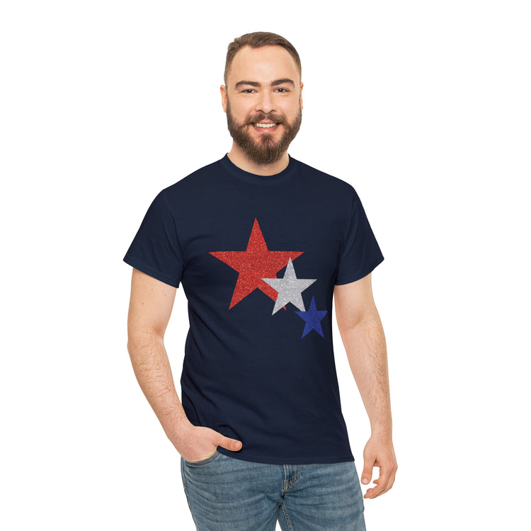 Shirt Funny Three Stars Fourth Of July Fireworks Holiday  Hilarious Patriotic Party T-Shirt Unisex Heavy Cotton Tee