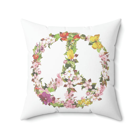 floral peace sign Spun Polyester Square Pillow