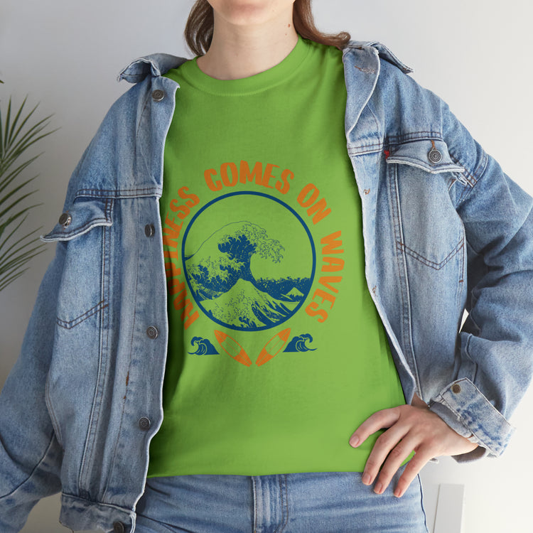 Shirt Happiness Comes On Waves Tropical Vacation Summer Beach Coastal Graphic T-Shirt Gift Unisex Heavy Cotton Tee