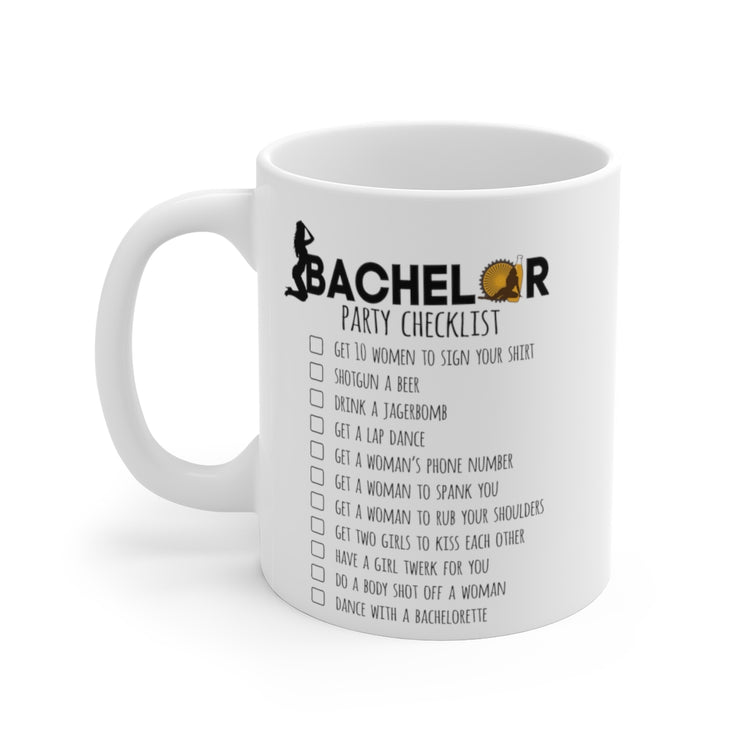 White Ceramic Mug Novelty Bachelors Funny Bridal Marriage Checklist Bride Humorous Engagement