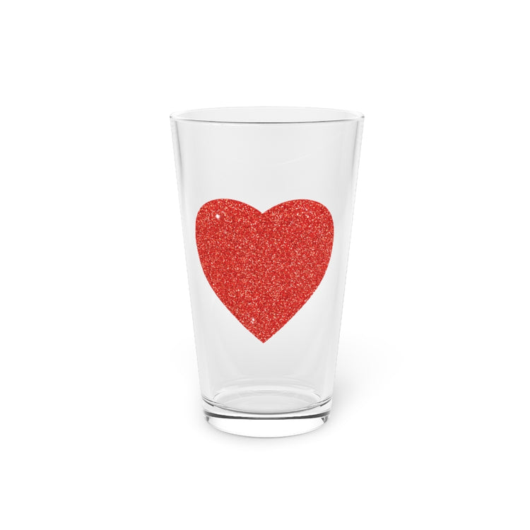 Beer Glass Pint 16oz  Red Glitter Effect Heart Valentines Day