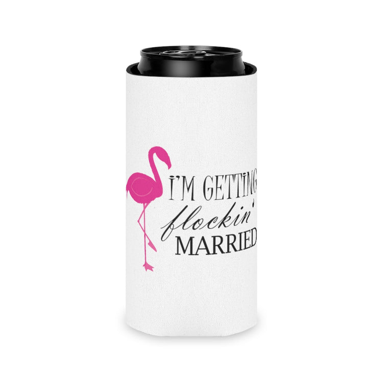 Beer Can Cooler Sleeve Humorous Bridal Entourages Flamingoes Illustration Puns Hilarious Bridesmaids