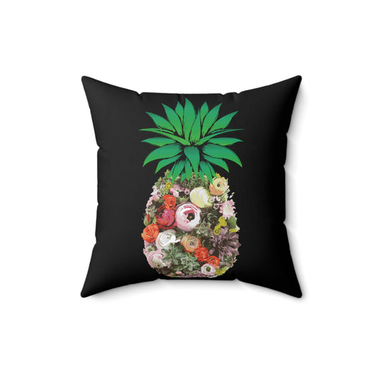 Floral Pineapple Aloha Summer Vegan Spun Polyester Square Pillow