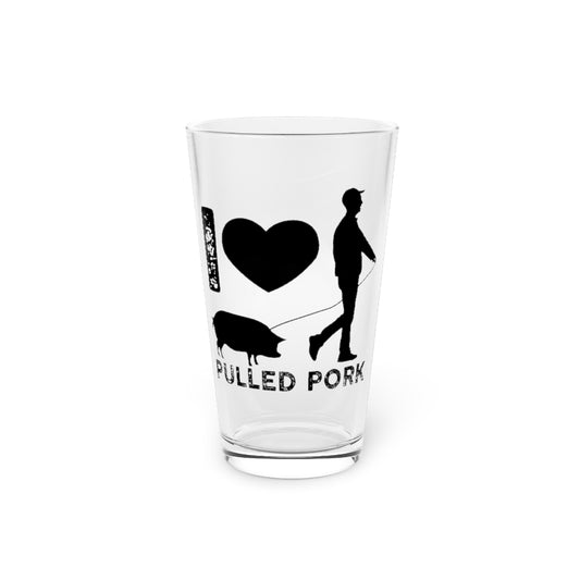 Beer Glass Pint 16oz  Humorous Pulled Pork Lover Illustration Hilarious Barbecue Grilling Pun Men