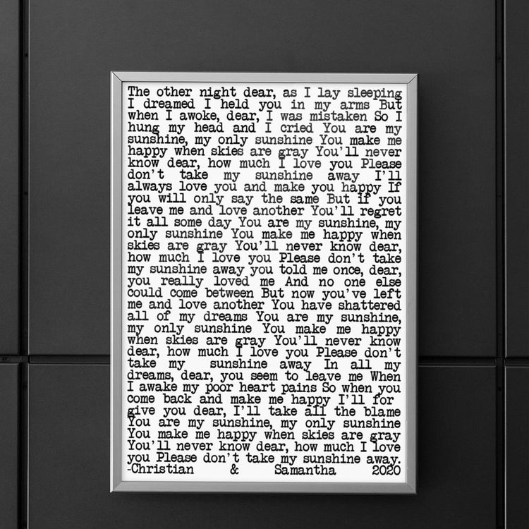 Custom Frame Song Lyrics Print Cute Wall Decor