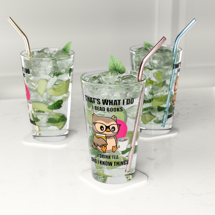 Beer Glass Pint 16oz Novelty Reading Books Drinking Teatime Comical Sayings Hilarious Owl Bookworm