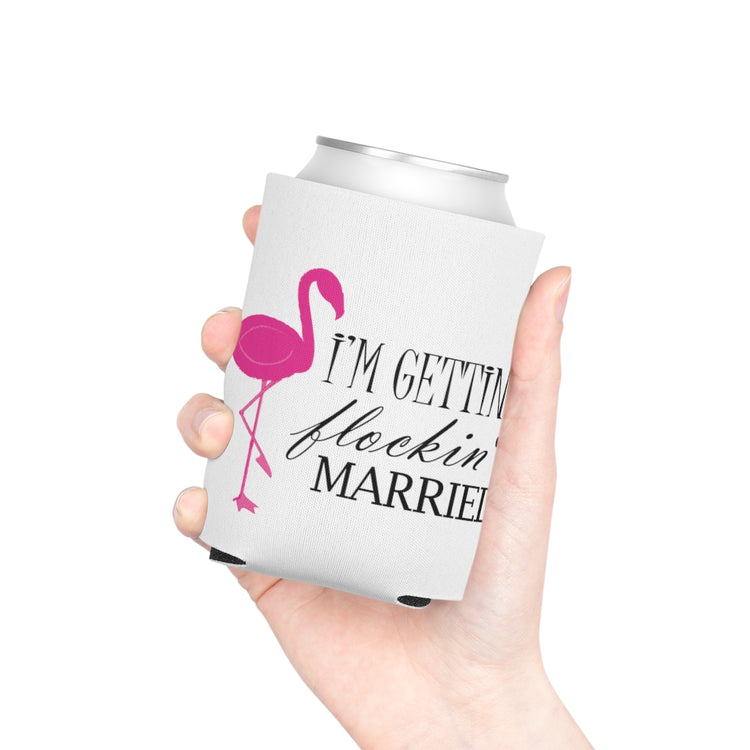 Beer Can Cooler Sleeve Humorous Bridal Entourages Flamingoes Illustration Puns Hilarious Bridesmaids