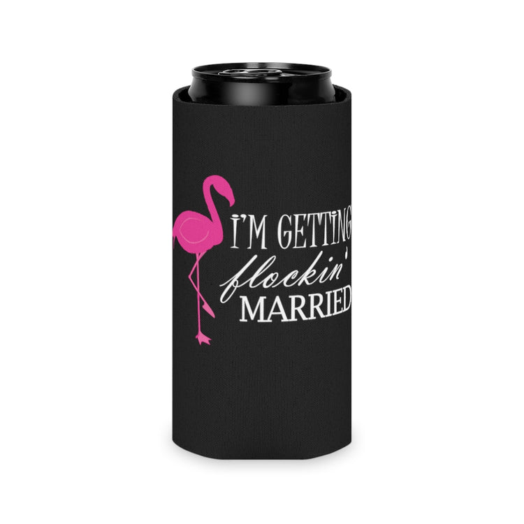 Beer Can Cooler Sleeve Humorous Bridal Entourages Flamingoes Illustration Puns Hilarious Bridesmaids