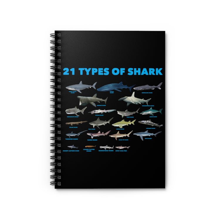 21 Types Of Shark Environmentalists Graphic Tee Shirt Gift | Cute Sea Species Illustration Men Women T Shirt Spiral Notebook - Ruled Line