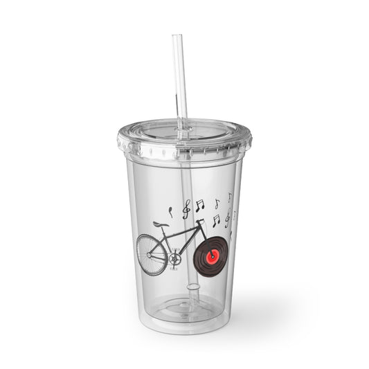 16oz Plastic Cup Funny Riding Bicyclist Old-Fashioned Sounds Novelty Biker Recorder Playing Men Women