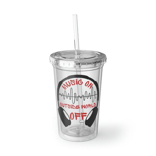 16oz Plastic Cup Funny Sayings Music On World Off Introvert Sassy Sarcasm   Sayings Husband Mom Father Wife
