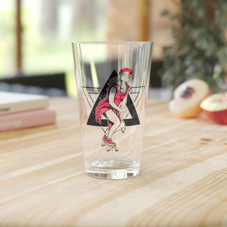 Beer Glass Pint 16oz  Humorous Skateboarder Girl Skater Skating America Enthusiast Novelty American