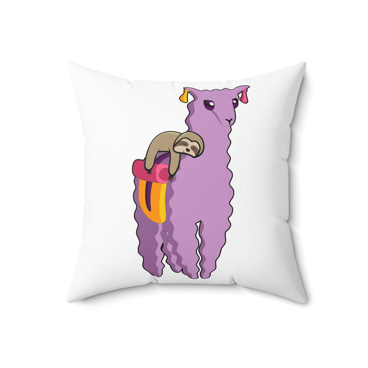 Funny Sloths Animals Cute Llamas Men Women  | Humorous Sloth Riding A Llama  Alpaca Spun Polyester Square Pillow