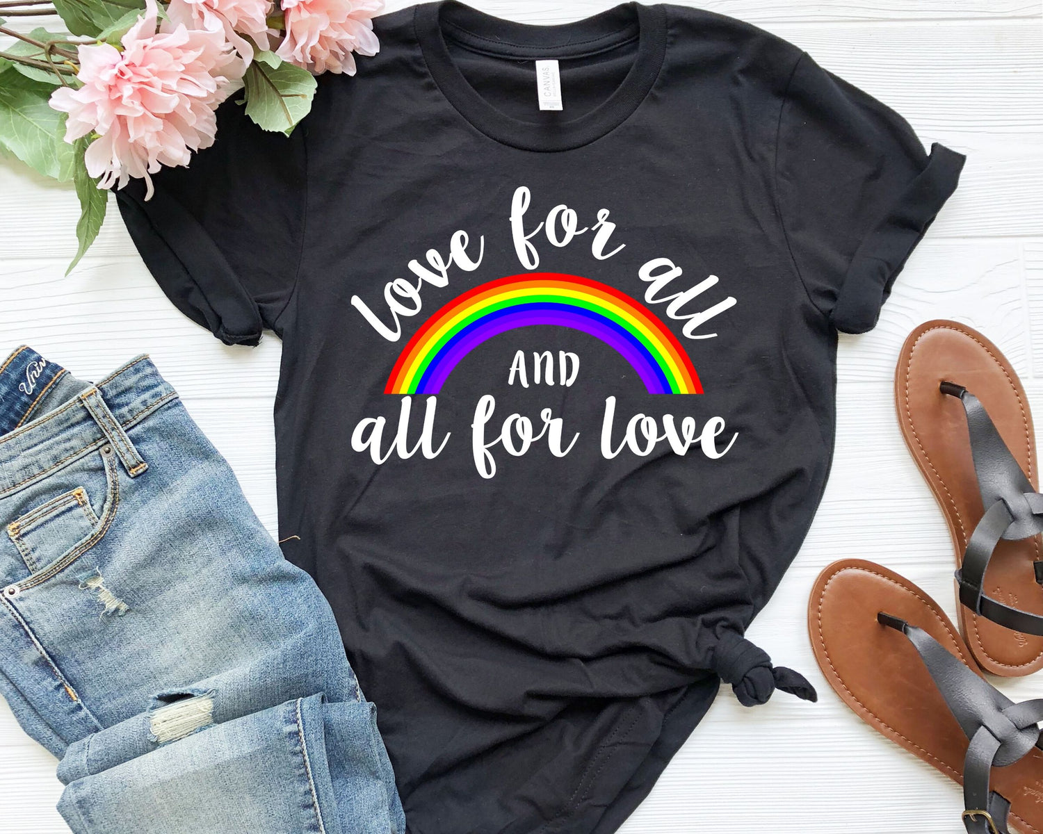 Love For All and All For Love LGBT Gay Pride Lesbian Rainbow Tshirt - Teegarb