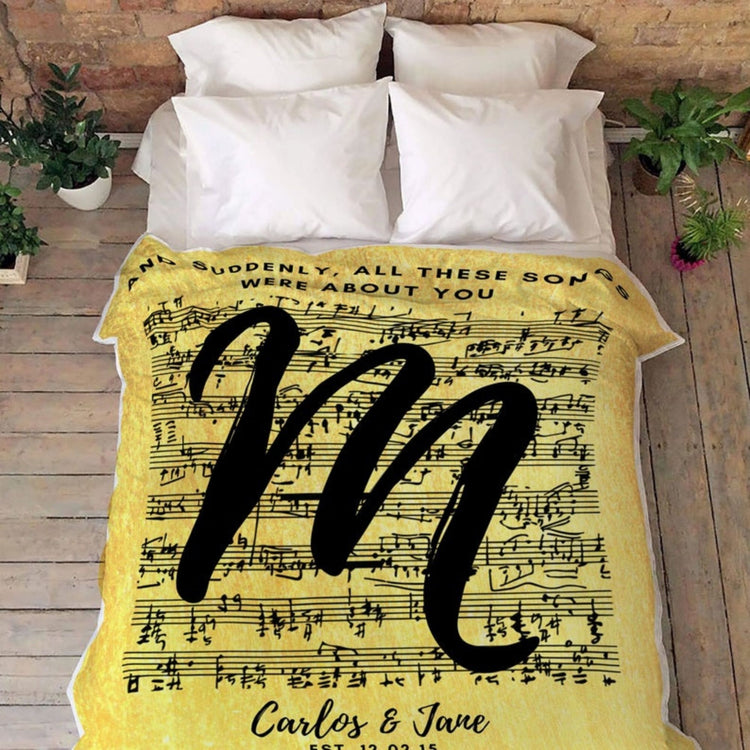 Customized Couple Name Music Art Blanket