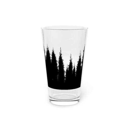 Beer Glass Pint 16oz  Pine Tree Forest Happy Camper Mountain Camping Hik