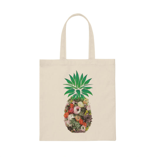 Floral Pineapple Aloha Summer Vegan Canvas Tote Bag