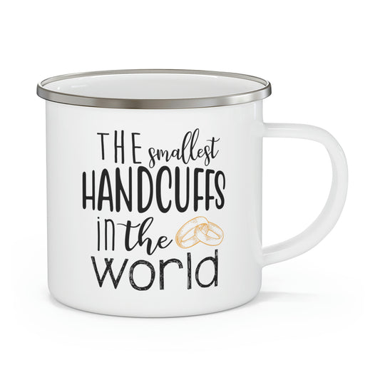 The smallest handcuffs in the world Wedding Gift Engagement Party Bachelor Bachelorette Enamel Camping Mug