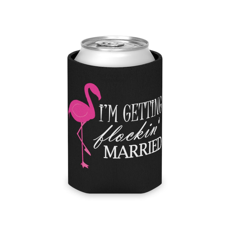 Beer Can Cooler Sleeve Humorous Bridal Entourages Flamingoes Illustration Puns Hilarious Bridesmaids