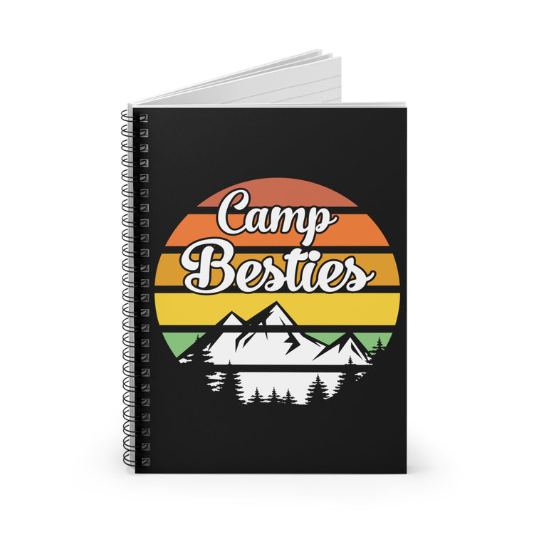 Vintage Camping Besties Sunset Illustration Tee Shirt Gift | Retro Outdoors Graphic Saying Men Women T Shirt Spiral Notebook - Ruled Line