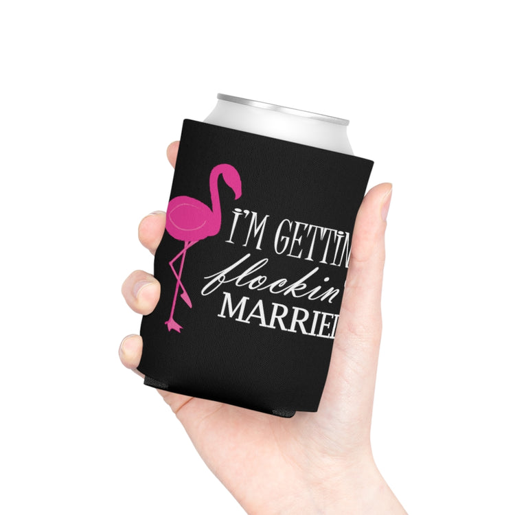 Beer Can Cooler Sleeve Humorous Bridal Entourages Flamingoes Illustration Puns Hilarious Bridesmaids