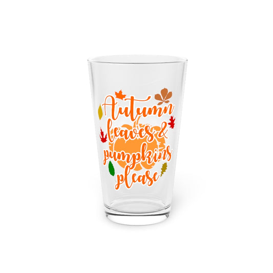 Beer Glass Pint 16oz Autumn Leaves And Pumpkin Please Autumn