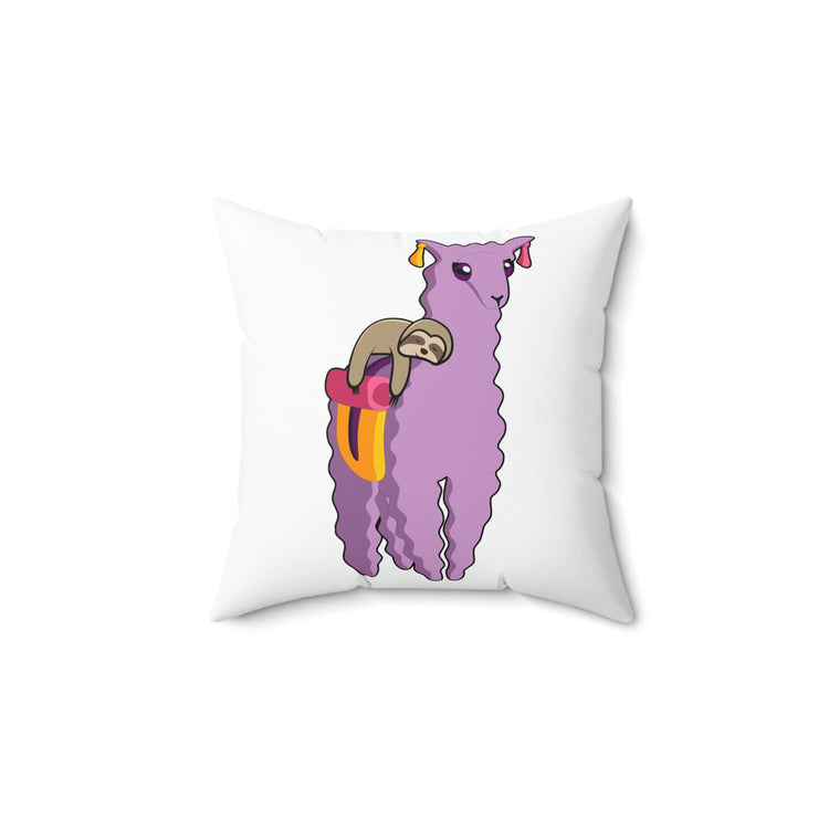 Funny Sloths Animals Cute Llamas Men Women  | Humorous Sloth Riding A Llama  Alpaca Spun Polyester Square Pillow