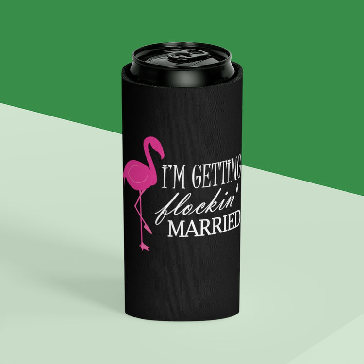 Beer Can Cooler Sleeve Humorous Bridal Entourages Flamingoes Illustration Puns Hilarious Bridesmaids