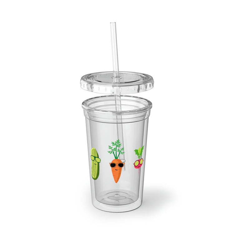 16oz Plastic Cup Humorous Carrots Plants Beets Leeks Sunglasses Shades Novelty