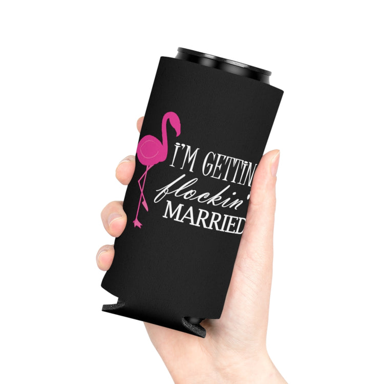 Beer Can Cooler Sleeve Humorous Bridal Entourages Flamingoes Illustration Puns Hilarious Bridesmaids