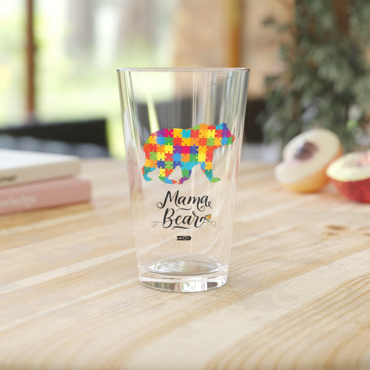 Beer Glass Pint 16oz  Mama Bear Autism Awareness Mental Health Mom