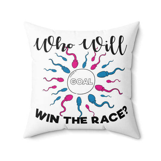 Who Will Win The Race Funny Gender Announcement Shirt Spun Polyester Square Pillow