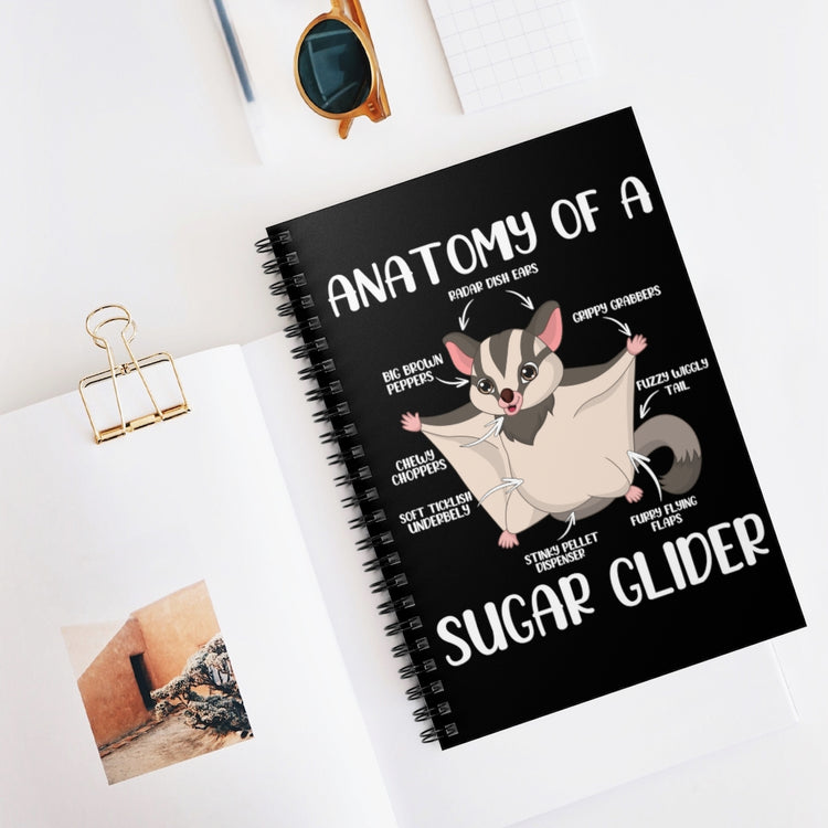 Spiral Notebook  Hilarious Anatomy Of Glider Furry Mammal Pets Enthusiast Gliding Exotic Pet Tasmania Flying Animals Lover