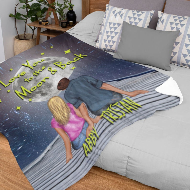 I Love You To The Moon And Back Custom Couple Bestfriend Blanket